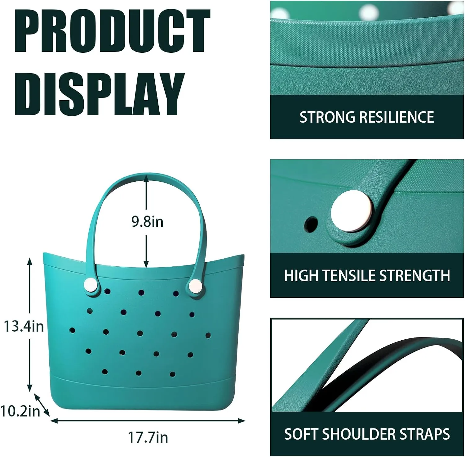 Extra Large Tote Bag, 19"x10"x14" Upgraded Waterproof Rubber Beach Bag, Durable Washable Lightweight Travel Bag