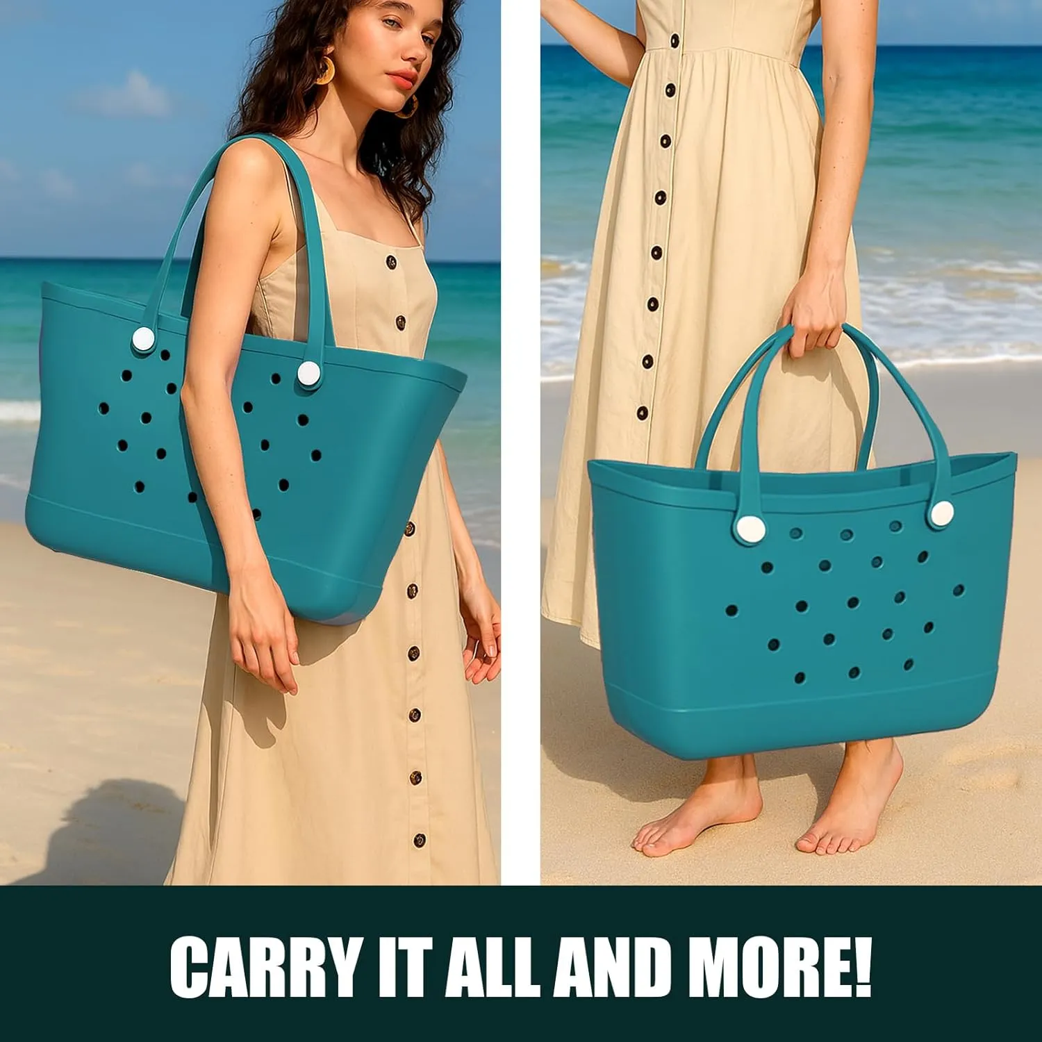 Extra Large Tote Bag, 19"x10"x14" Upgraded Waterproof Rubber Beach Bag, Durable Washable Lightweight Travel Bag