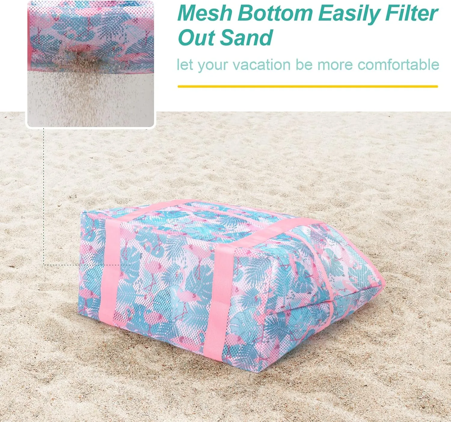 F-color Mesh Beach Bag Family - Beach Tote 9 Pockets Cruise Vacation Essentials