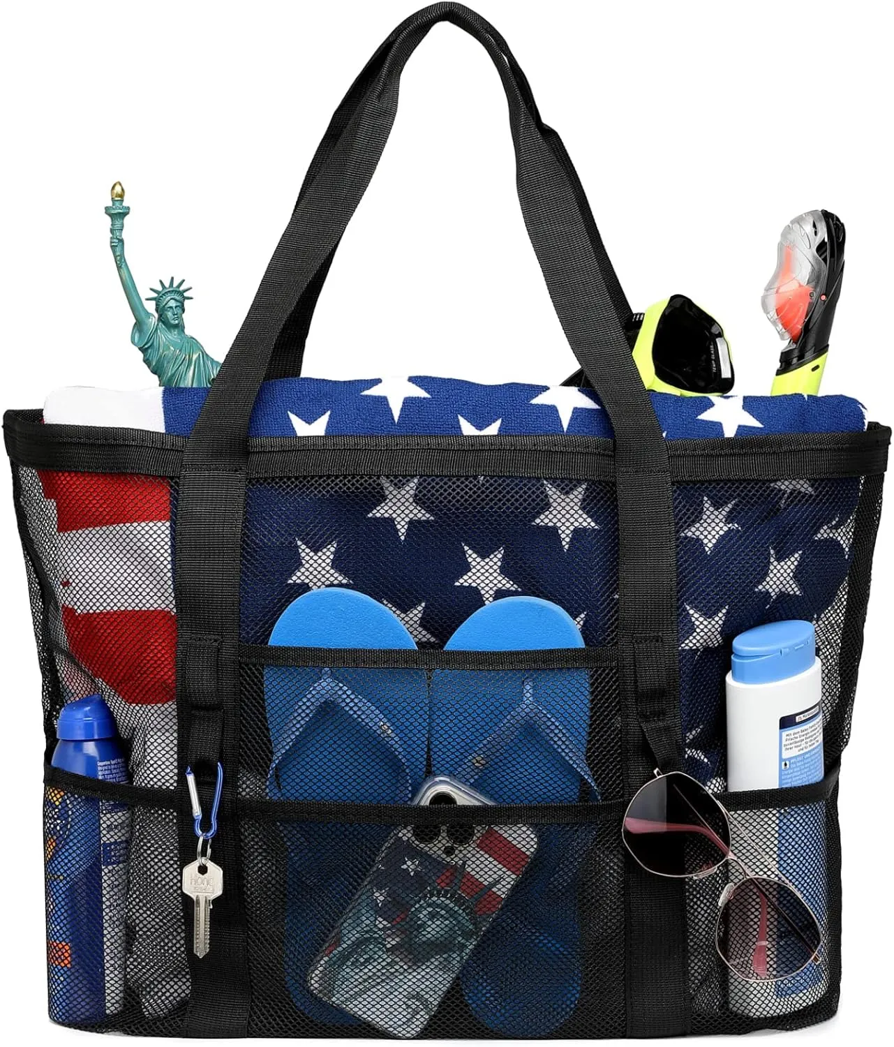 F-color Mesh Beach Bag Family - Beach Tote 9 Pockets Cruise Vacation Essentials
