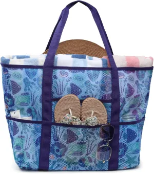 F-color Mesh Beach Bag Family - Beach Tote 9 Pockets Cruise Vacation Essentials