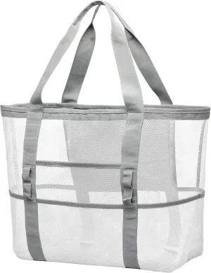 F-color Mesh Beach Bag Family - Beach Tote 9 Pockets Cruise Vacation Essentials