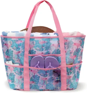 F-color Mesh Beach Bag Family - Beach Tote 9 Pockets Cruise Vacation Essentials