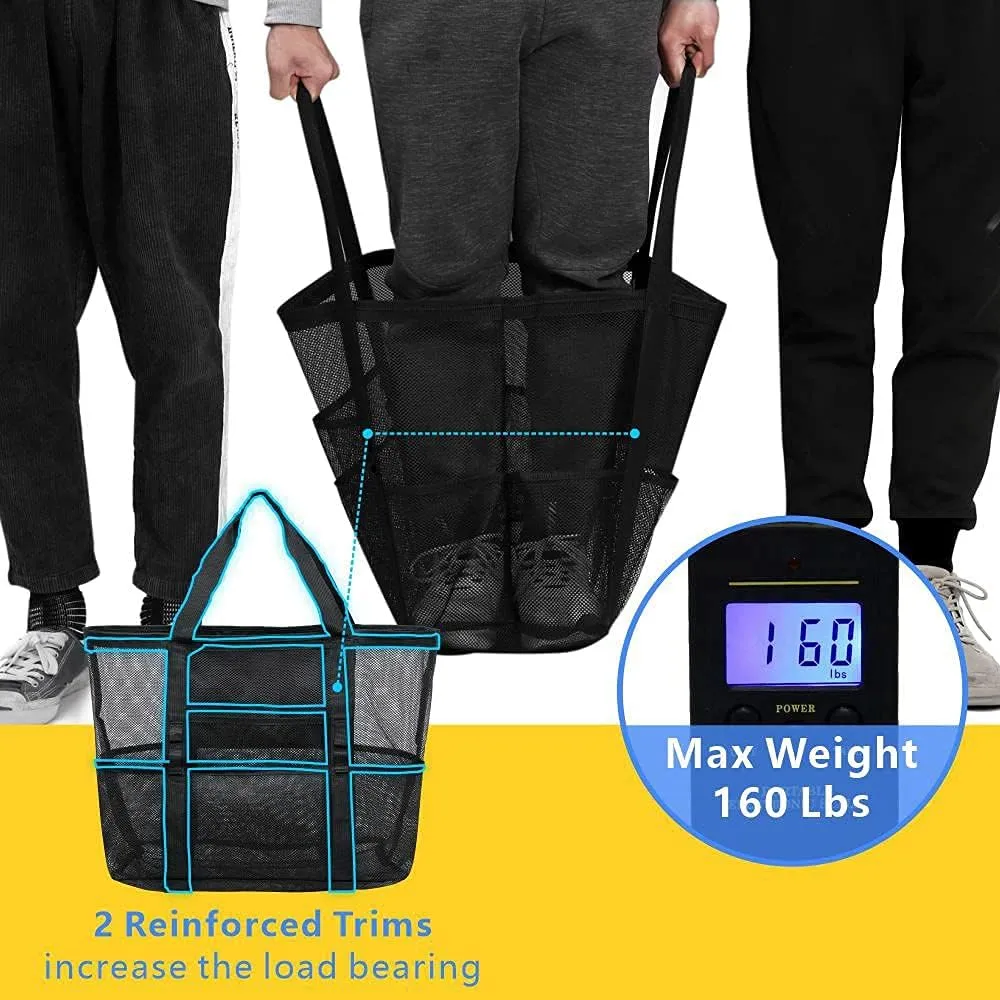 F-color Mesh Beach Bag Family - Beach Tote 9 Pockets Cruise Vacation Essentials