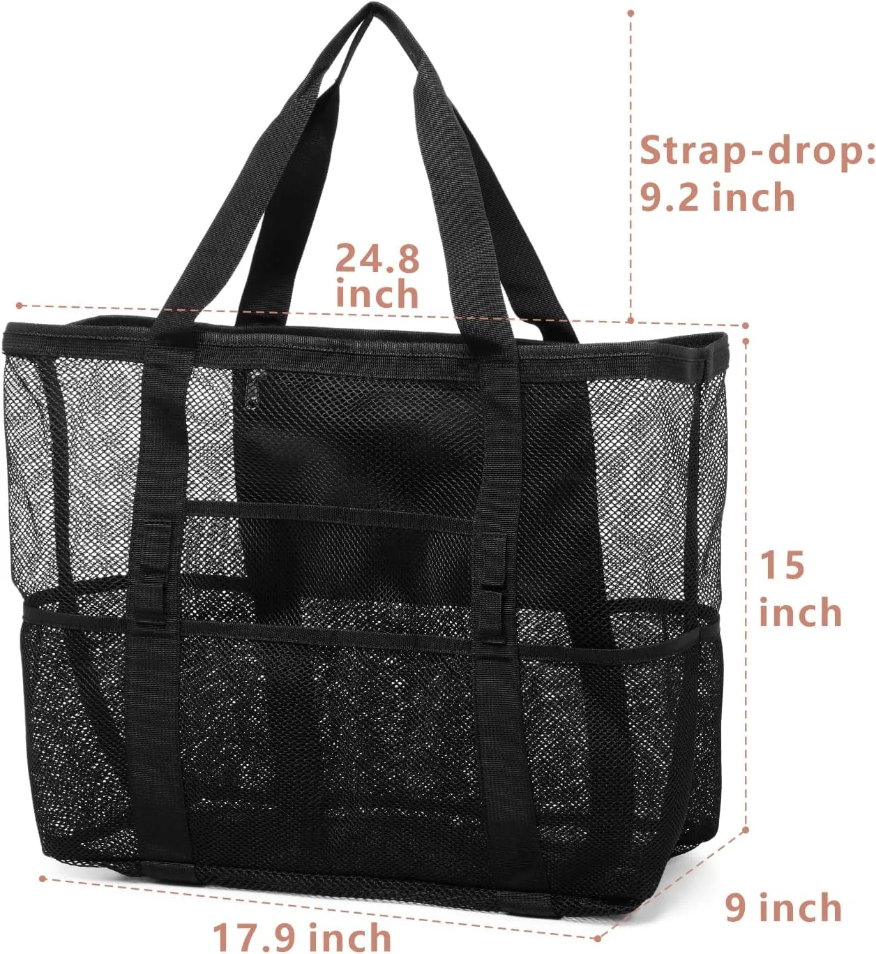 F-color Mesh Beach Bag Family - Beach Tote 9 Pockets Cruise Vacation Essentials