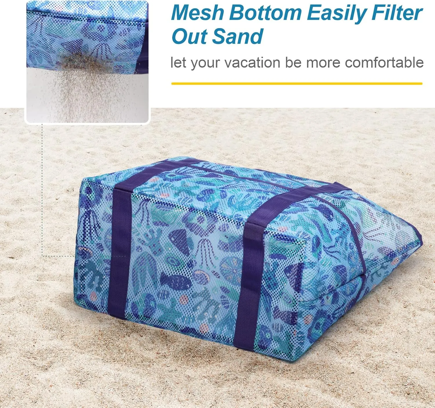 F-color Mesh Beach Bag Family - Beach Tote 9 Pockets Cruise Vacation Essentials