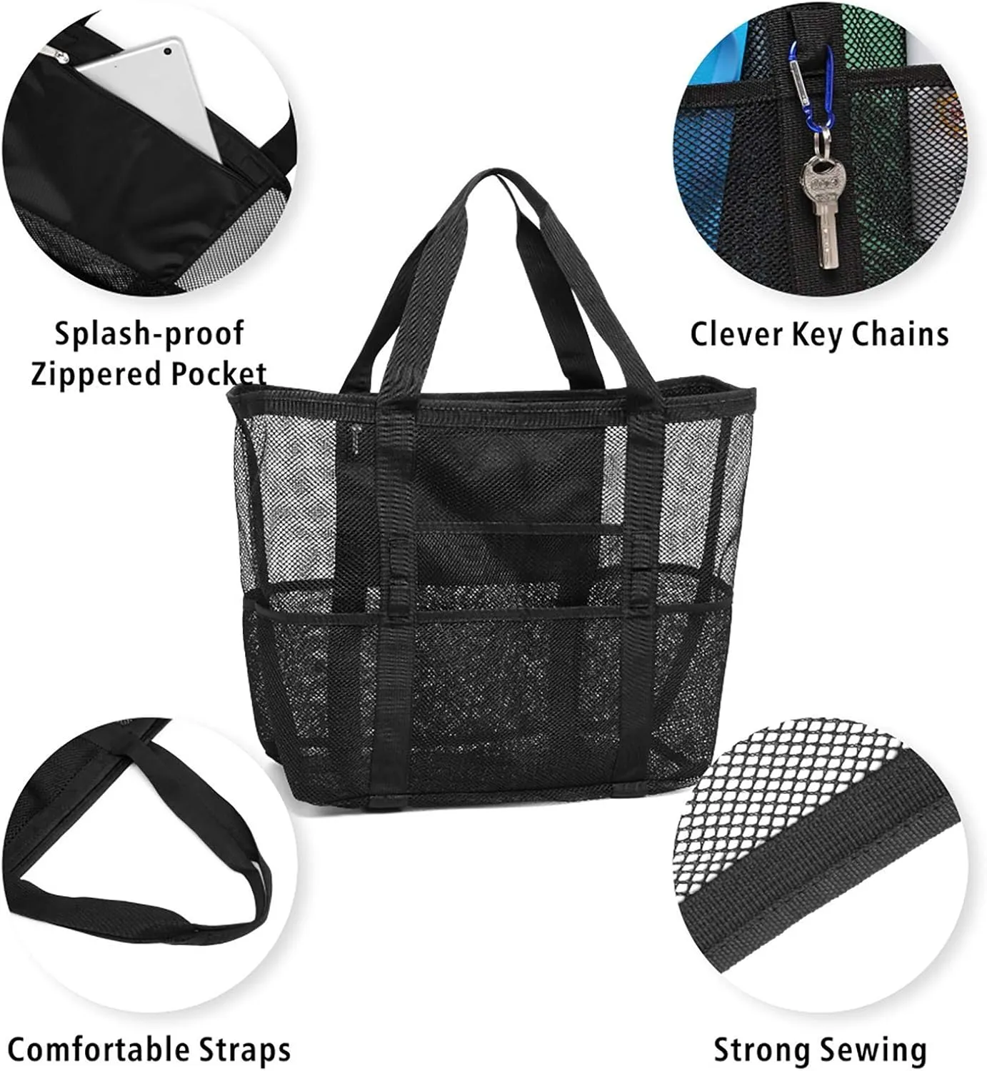 F-color Mesh Beach Bag Family - Beach Tote 9 Pockets Cruise Vacation Essentials