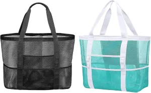F-color Mesh Beach Bag Family - Large Tote Bag for Cruise Pool Beach Vacation Essentials