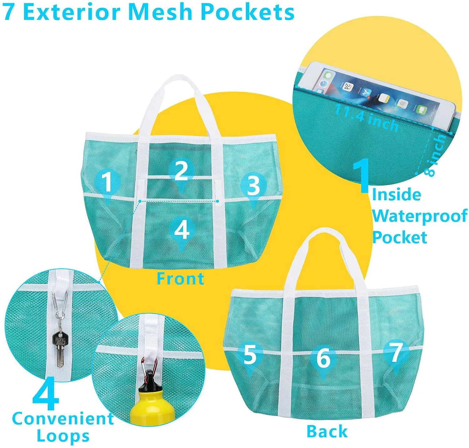 F-color Mesh Beach Bag Family - Large Tote Bag for Cruise Pool Beach Vacation Essentials