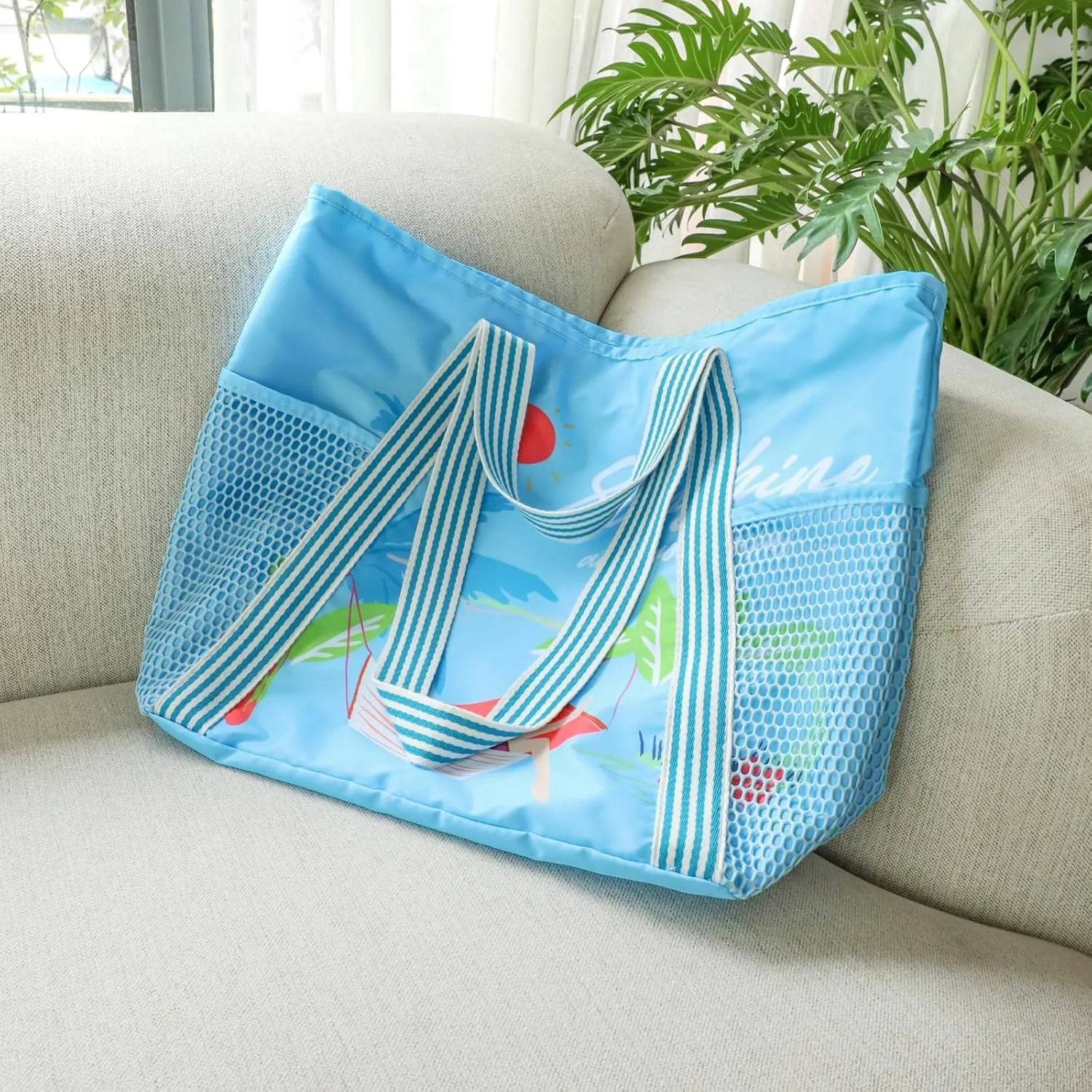 F-color Waterproof Beach Bags for Women - Machine Washable Travel Tote Bag with Zipper Cruise Swim Vacation Essentials