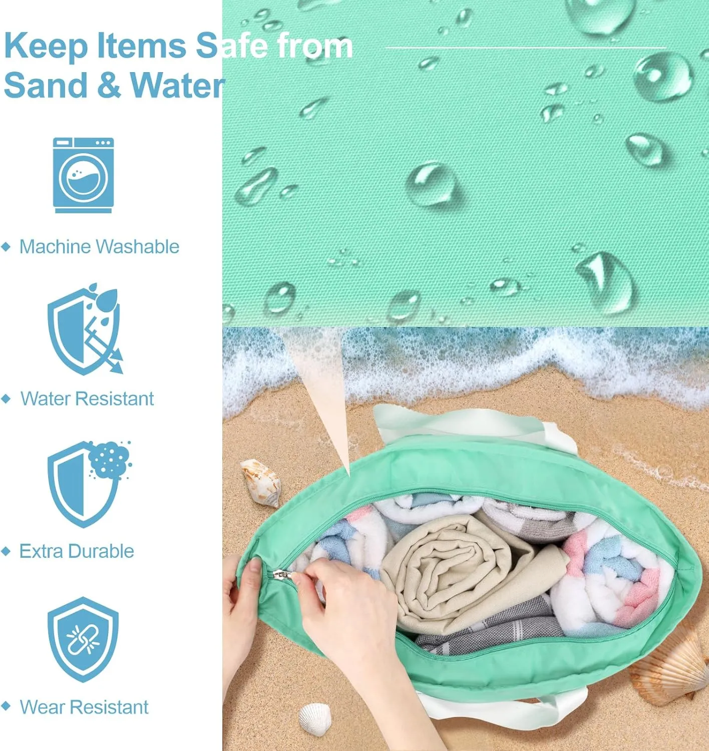 F-color Waterproof Beach Bags for Women - Machine Washable Travel Tote Bag with Zipper Cruise Swim Vacation Essentials
