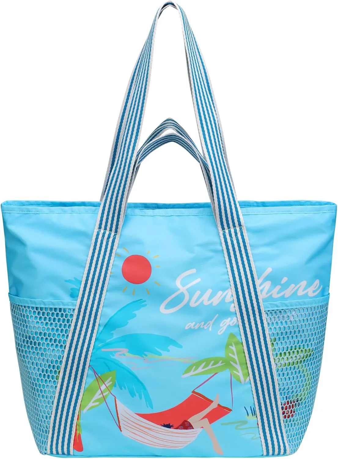F-color Waterproof Beach Bags for Women - Machine Washable Travel Tote Bag with Zipper Cruise Swim Vacation Essentials
