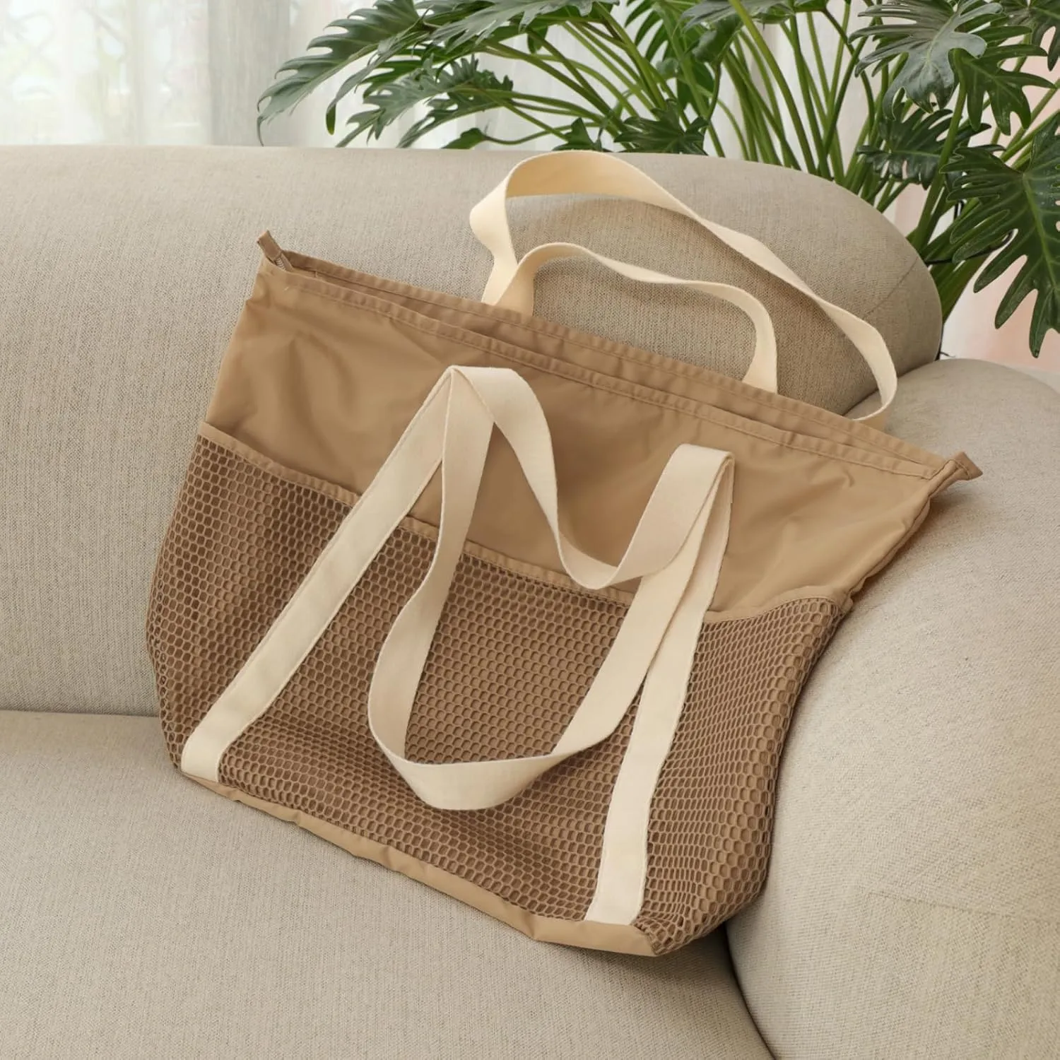 F-color Waterproof Beach Bags for Women - Machine Washable Travel Tote Bag with Zipper Cruise Swim Vacation Essentials