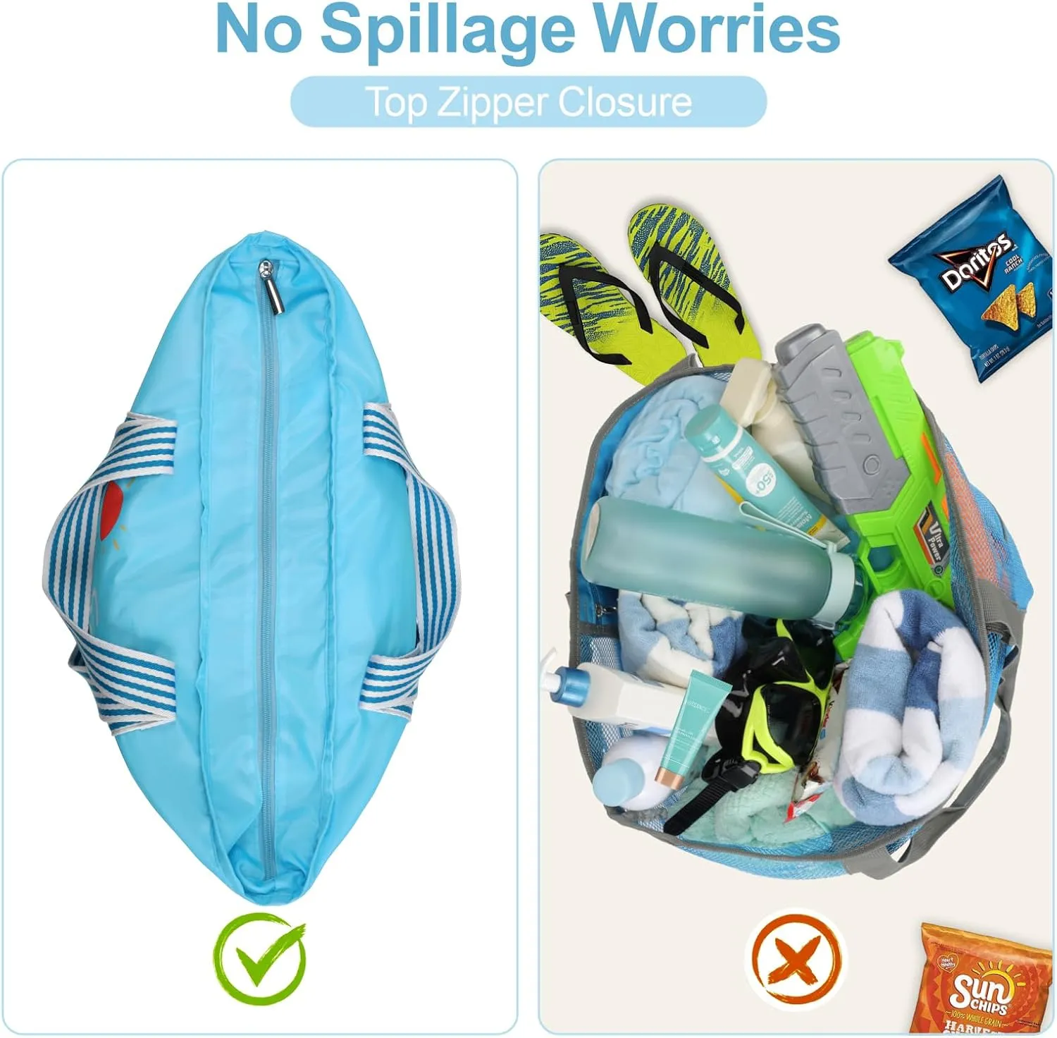 F-color Waterproof Beach Bags for Women - Machine Washable Travel Tote Bag with Zipper Cruise Swim Vacation Essentials