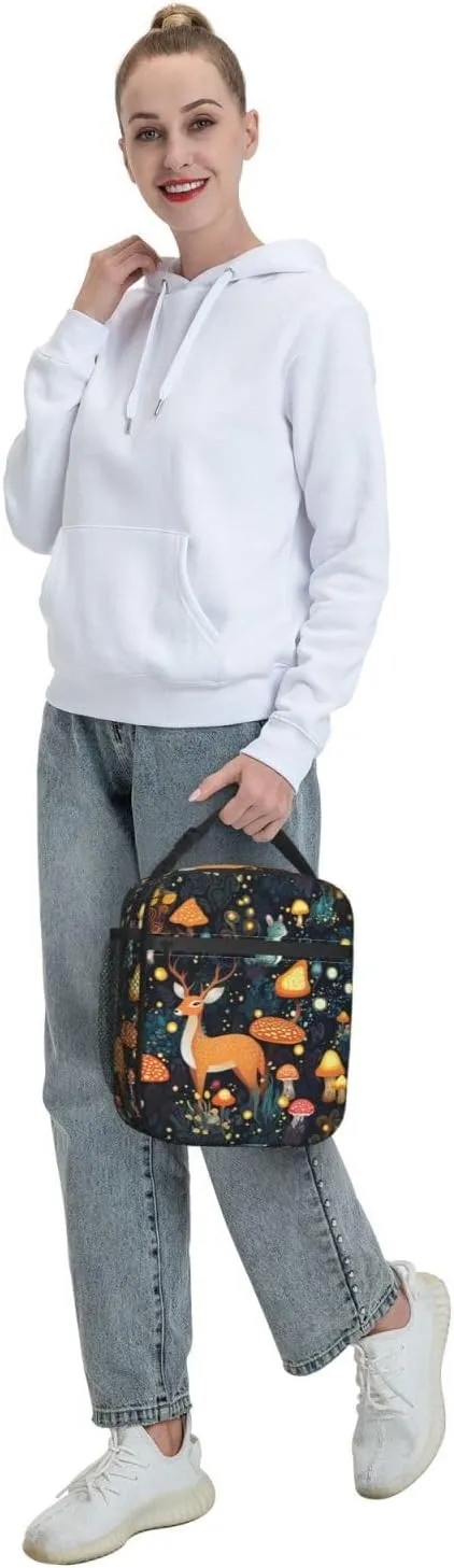 Fantasy Forest Mushrooms Grass Reusable Lunch Box Food Bag Insulated Lunch Bag for Teenage Boys Girls School Beach