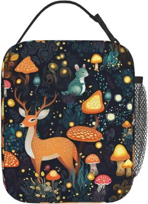 Fantasy Forest Mushrooms Grass Reusable Lunch Box Food Bag Insulated Lunch Bag for Teenage Boys Girls School Beach