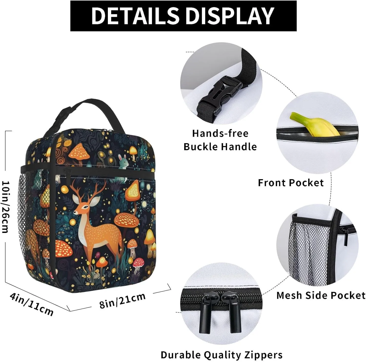 Fantasy Forest Mushrooms Grass Reusable Lunch Box Food Bag Insulated Lunch Bag for Teenage Boys Girls School Beach