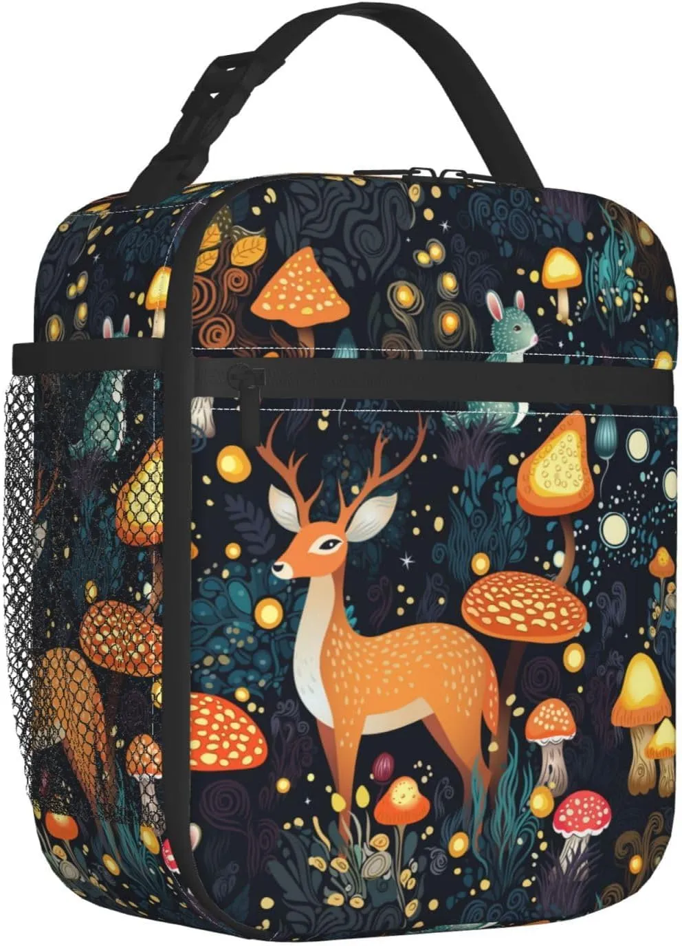 Fantasy Forest Mushrooms Grass Reusable Lunch Box Food Bag Insulated Lunch Bag for Teenage Boys Girls School Beach
