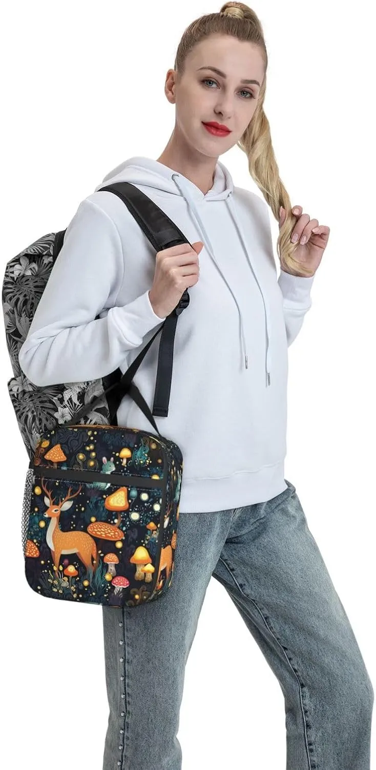 Fantasy Forest Mushrooms Grass Reusable Lunch Box Food Bag Insulated Lunch Bag for Teenage Boys Girls School Beach