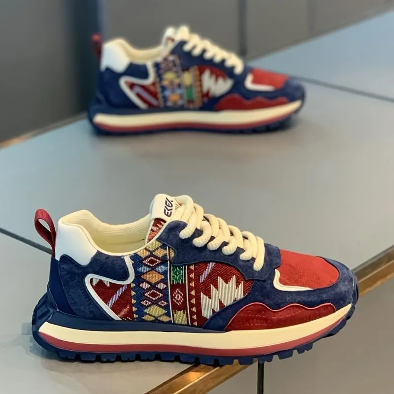 Fashion Sneakers, Breathable Fabric Upper, Rubber Sole, EVA Insole, Low Top Lace-Up Casual Sports Shoes for All Seasons, Allseason Sneakers | Vibrant Embroidered Shoes | Durable Rubber Sole