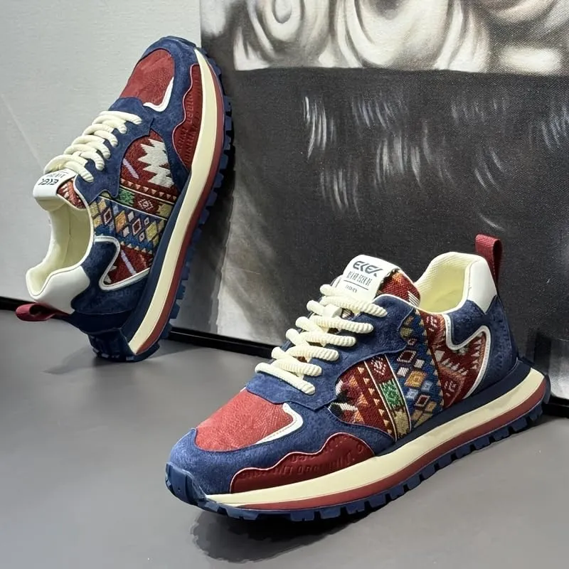 Fashion Sneakers, Breathable Fabric Upper, Rubber Sole, EVA Insole, Low Top Lace-Up Casual Sports Shoes for All Seasons, Allseason Sneakers | Vibrant Embroidered Shoes | Durable Rubber Sole