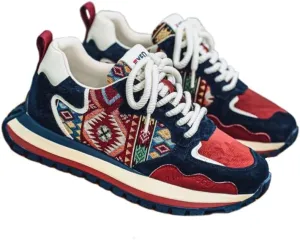 Fashion Sneakers, Breathable Fabric Upper, Rubber Sole, EVA Insole, Low Top Lace-Up Casual Sports Shoes for All Seasons, Allseason Sneakers | Vibrant Embroidered Shoes | Durable Rubber Sole