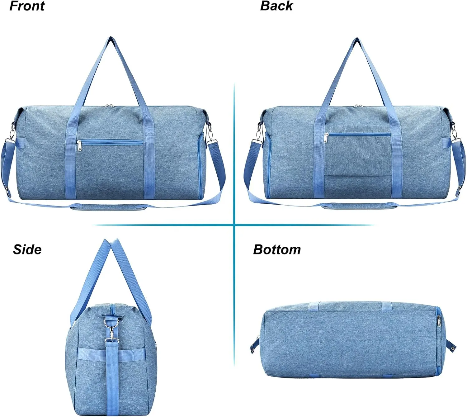 Felipe Varela Carry on luaggage 22x14x9 Airlines Approved, Foldable Carry on Bag Travel Duffel Bags Small Overnight weekender Gym Duffle Bag with Wet Pocket for Women Men (Blue, 40L)