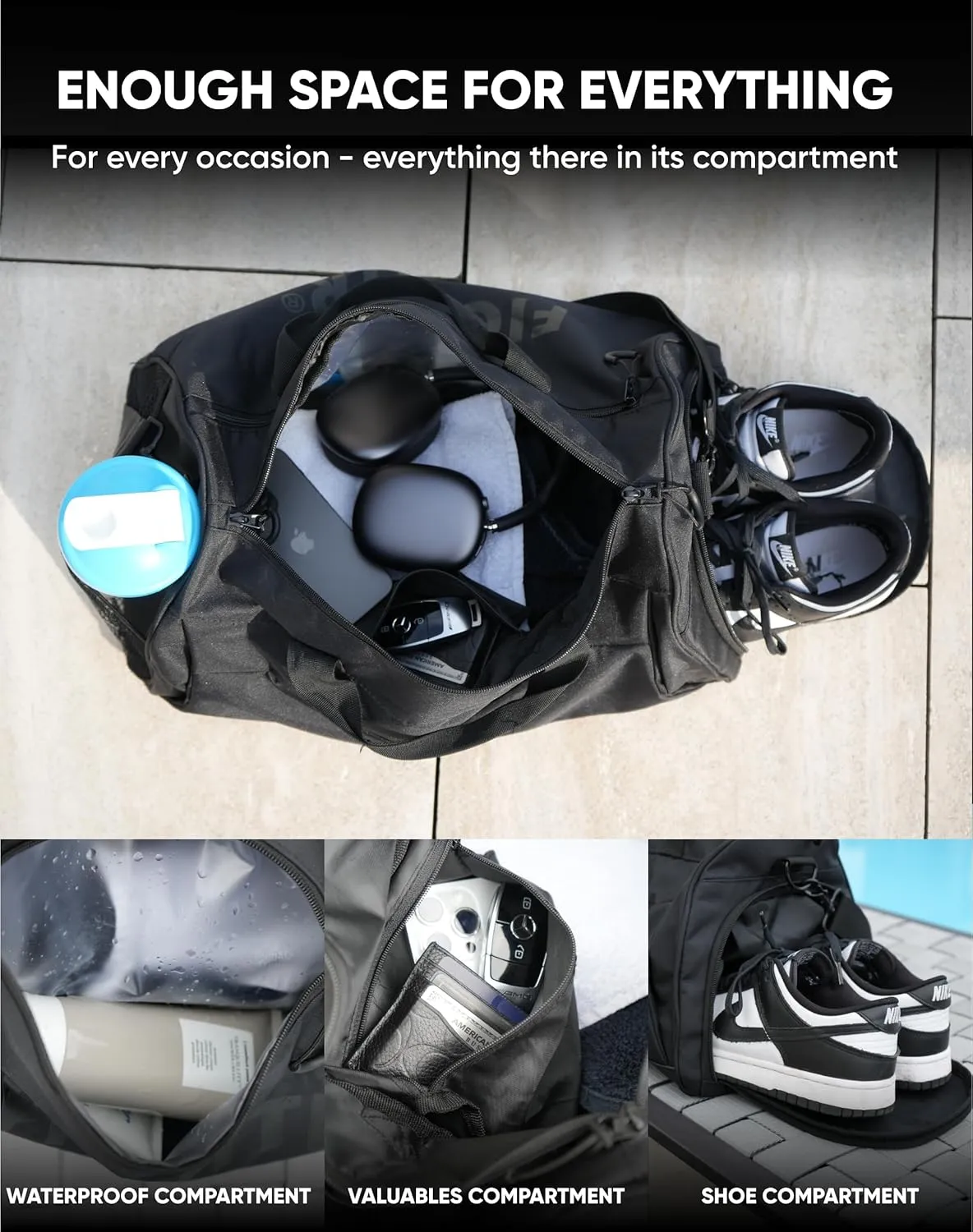FIGHTR® Sports bag & travel Duffel bag for men and women - with shoe compartment & wet compartment - bag for sports, fitness & travel