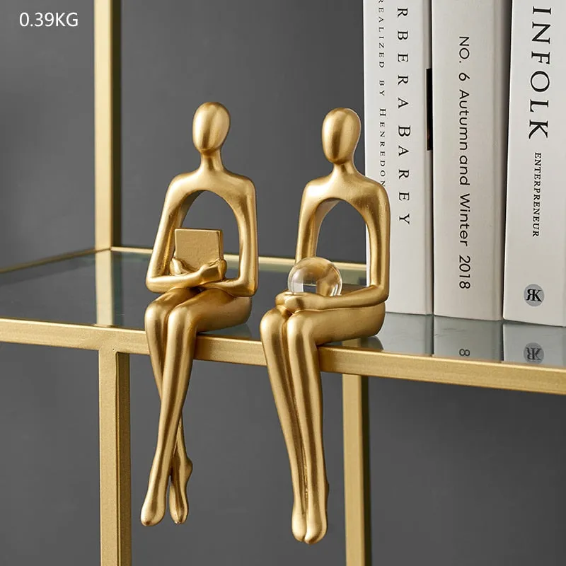 Figurines for Interior Modern Home Decoration Abstract Sculpture Luxury Living Room Decor Desk Accessories Golden Figure Statue