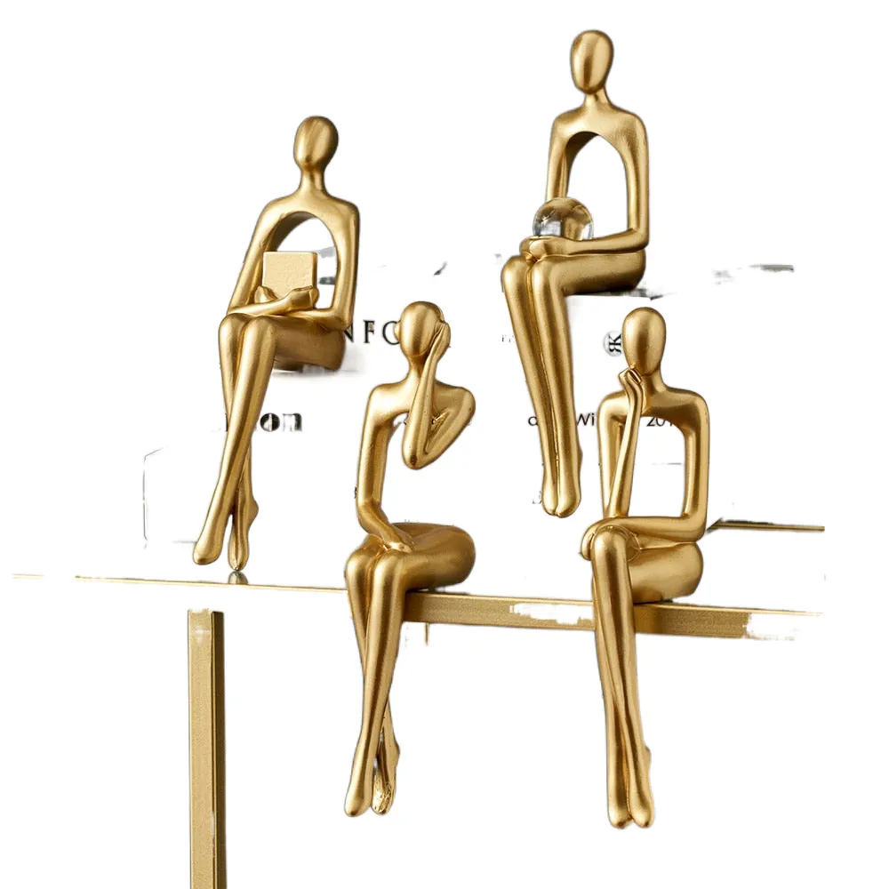 Figurines for Interior Modern Home Decoration Abstract Sculpture Luxury Living Room Decor Desk Accessories Golden Figure Statue