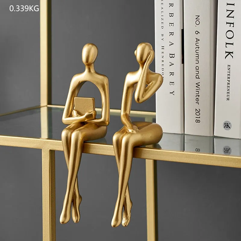 Figurines for Interior Modern Home Decoration Abstract Sculpture Luxury Living Room Decor Desk Accessories Golden Figure Statue