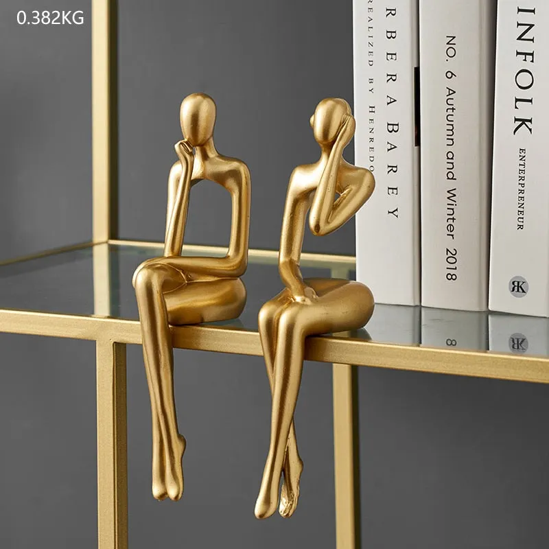 Figurines for Interior Modern Home Decoration Abstract Sculpture Luxury Living Room Decor Desk Accessories Golden Figure Statue