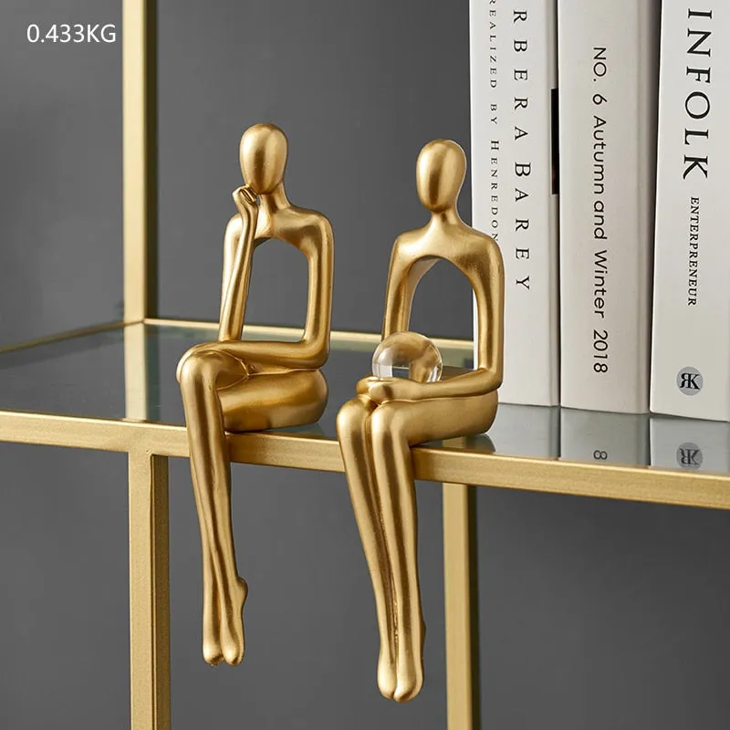 Figurines for Interior Modern Home Decoration Abstract Sculpture Luxury Living Room Decor Desk Accessories Golden Figure Statue
