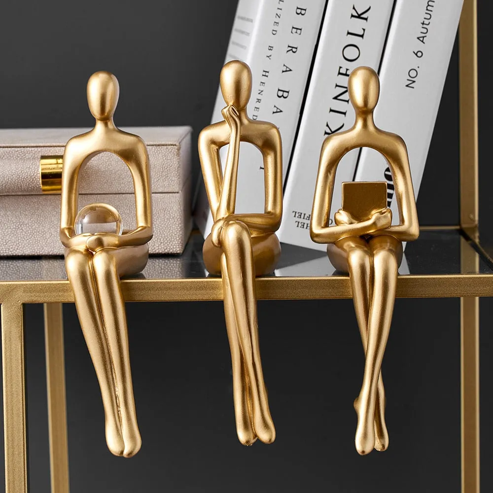 Figurines for Interior Modern Home Decoration Abstract Sculpture Luxury Living Room Decor Desk Accessories Golden Figure Statue