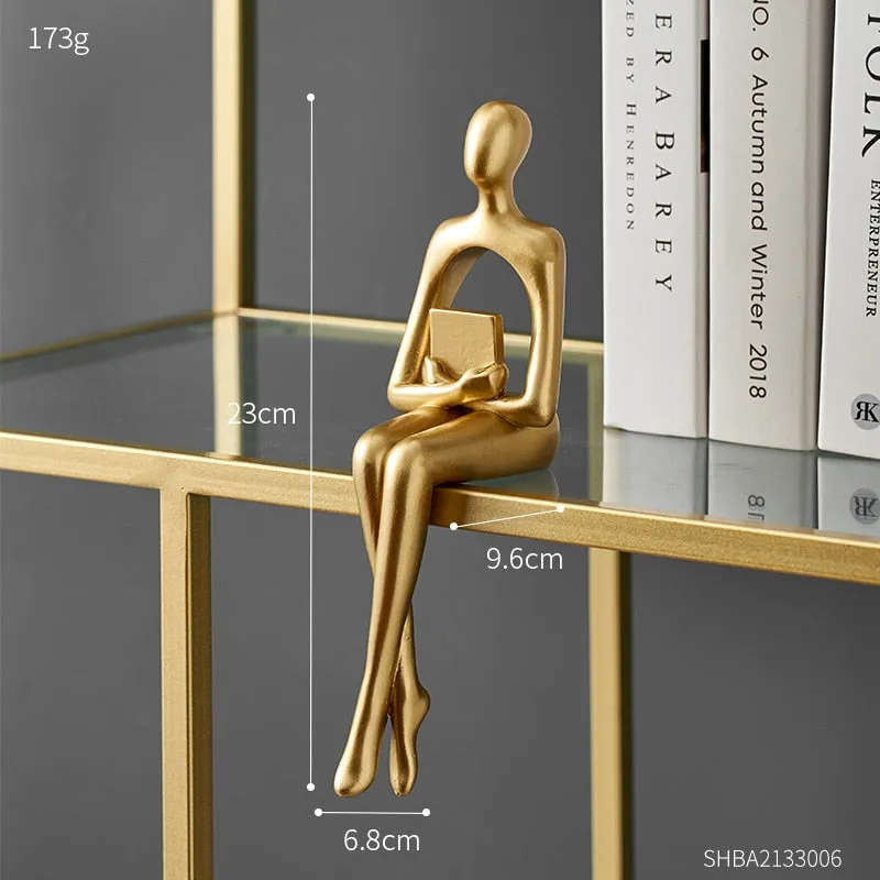 Figurines for Interior Modern Home Decoration Abstract Sculpture Luxury Living Room Decor Desk Accessories Golden Figure Statue