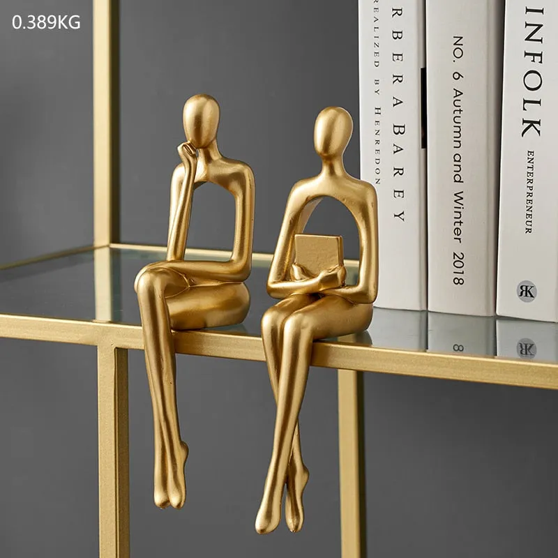 Figurines for Interior Modern Home Decoration Abstract Sculpture Luxury Living Room Decor Desk Accessories Golden Figure Statue