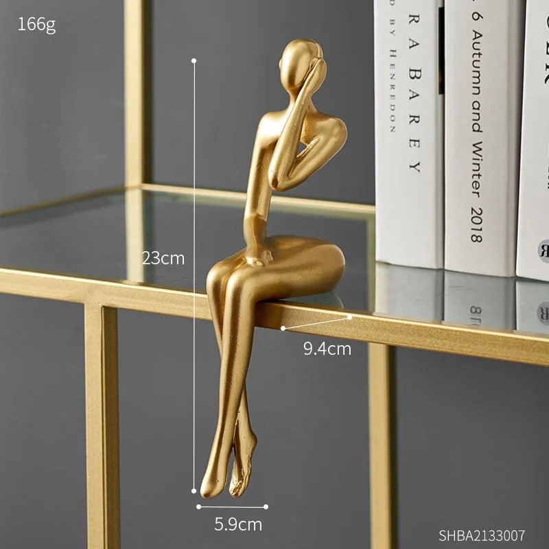 Figurines for Interior Modern Home Decoration Abstract Sculpture Luxury Living Room Decor Desk Accessories Golden Figure Statue