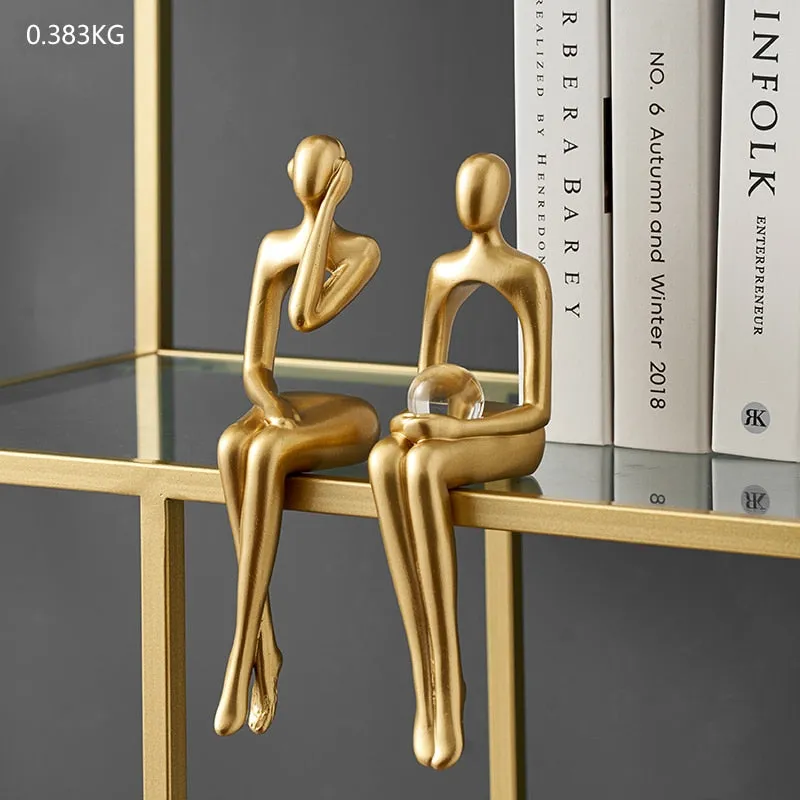 Figurines for Interior Modern Home Decoration Abstract Sculpture Luxury Living Room Decor Desk Accessories Golden Figure Statue