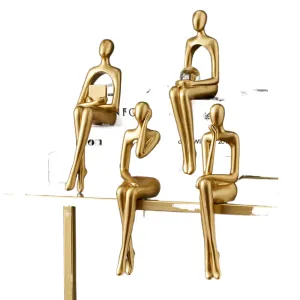 Figurines for Interior Modern Home Decoration Abstract Sculpture Luxury Living Room Decor Desk Accessories Golden Figure Statue