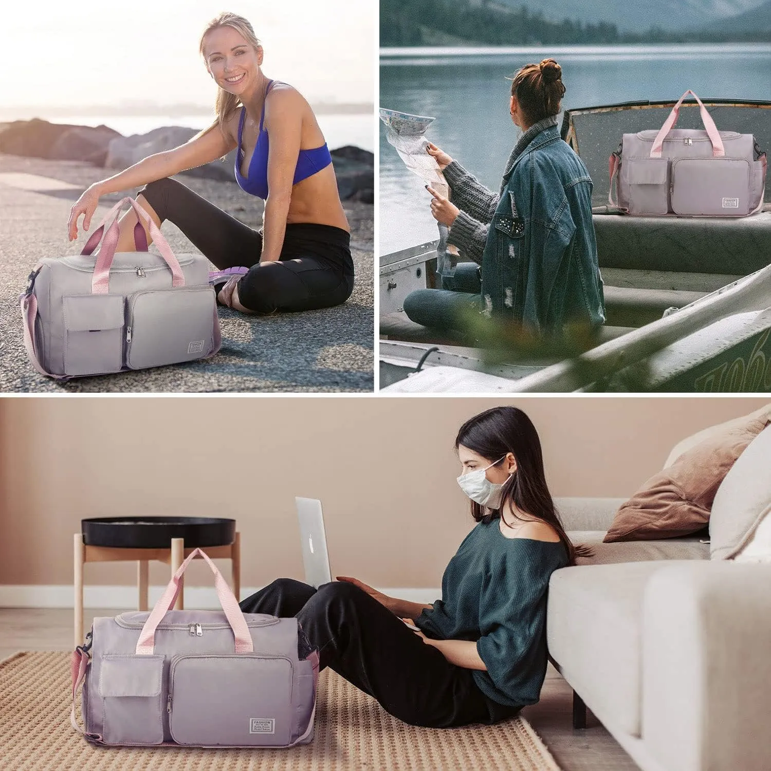 FIORETTO Women's Gym Duffle Bag with Shoes Compartment, 37L Capacity, Ideal for Travel, Gym, Sports, Duffel, Weekender