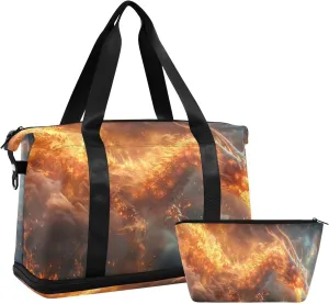 Fire Dragon Duffel Bag Lightweight Carry On Gym Bags for Travel and Weekends, Versatile Overnight Bag with Shoe Compartment