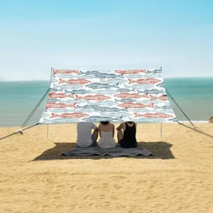 Fish Trendy Pattern Beach Canopy Tent Anti-UV & Wind Resistant, Camping Sun Shelter Easy Setup Portable,Outdoor Shade Tents with Sandbags,Sand Shovels,Ground Pegs & Stability Poles