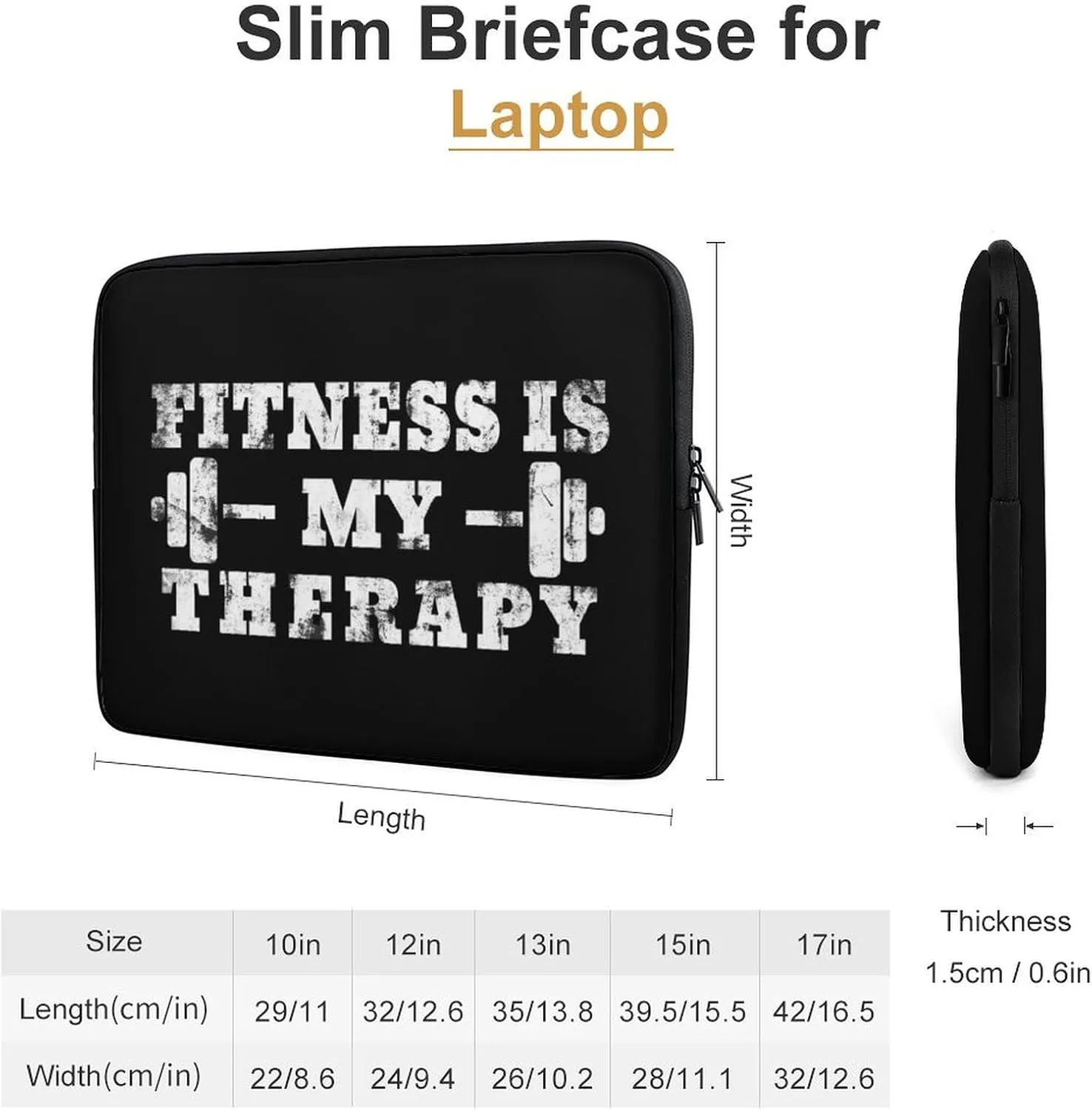 Fitness is My Therapy Laptop Sleeve 13/15 Inch Durable Briefcase Cover Shockproof Protective Case Handbags Portable Laptop Bag