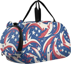 Flag with Stars Stripes Blue Kids Cute Gym Bag with Shoes Compartment Large Capacity Weekender Overnight Range Bag for Travel, Sports, Fitness & Workout