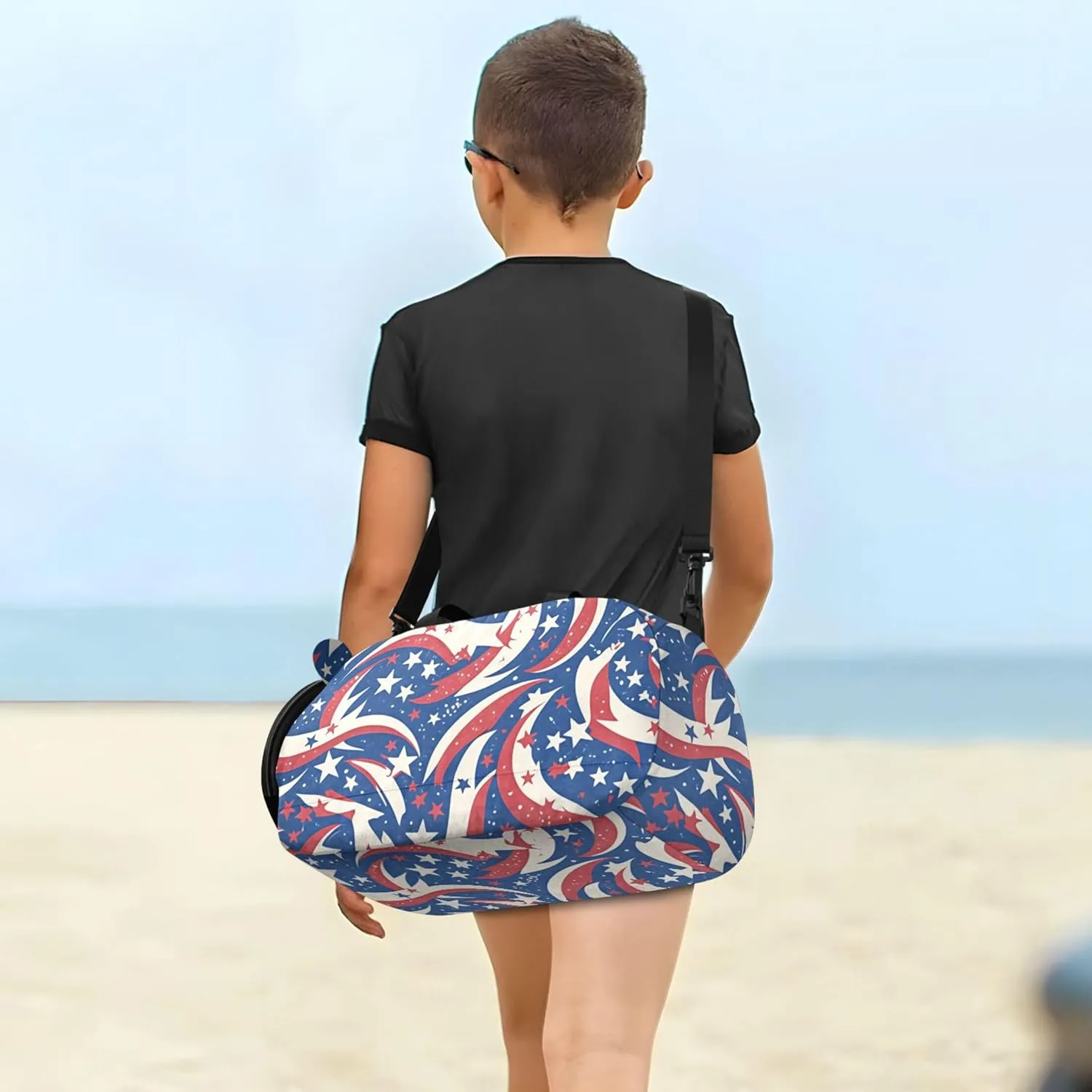 Flag with Stars Stripes Blue Kids Cute Gym Bag with Shoes Compartment Large Capacity Weekender Overnight Range Bag for Travel, Sports, Fitness & Workout