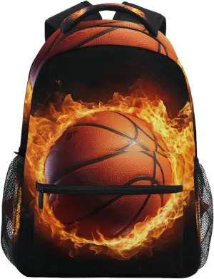 Flame Basketball Backpack 3rd 4th 5th Grade School Bookbag Travel Laptop Daypack Bag Purse for Boys Girls Teens