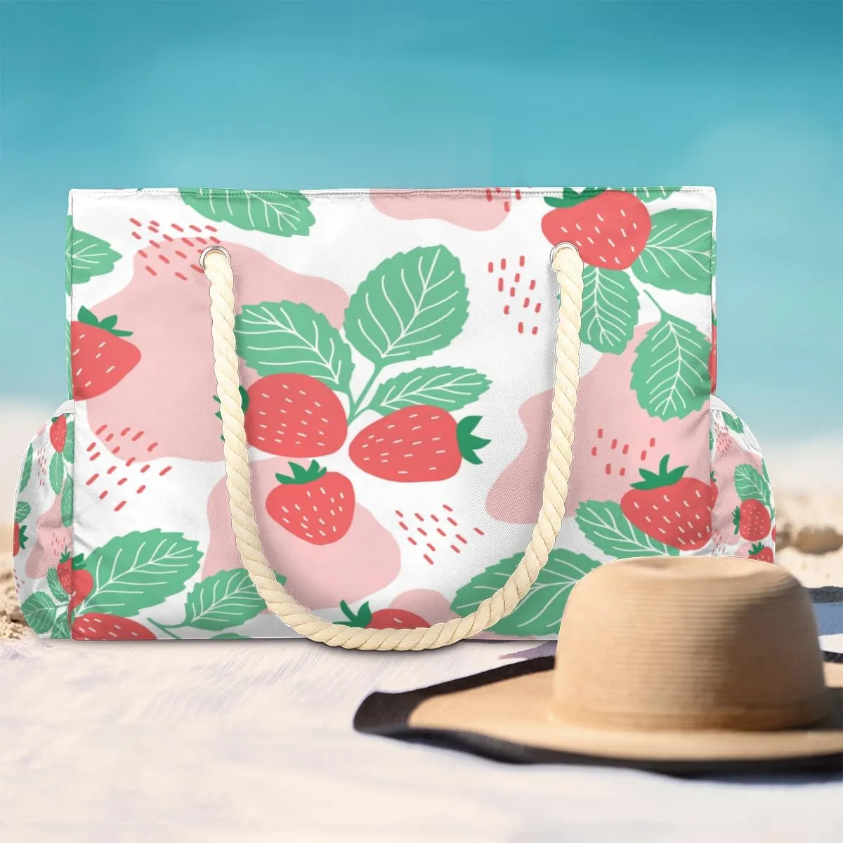 Flamingo Flowers Beach Bags for Women Large Beach Tote with Zipper Waterproof Travel Sandproof Shoulder Pool Bag