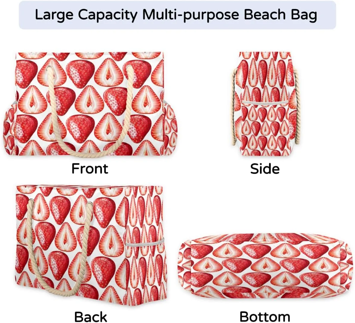 Flamingo Flowers Beach Bags for Women Large Beach Tote with Zipper Waterproof Travel Sandproof Shoulder Pool Bag