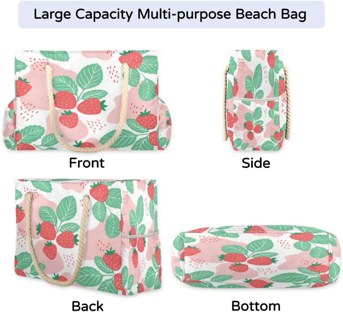 Flamingo Flowers Beach Bags for Women Large Beach Tote with Zipper Waterproof Travel Sandproof Shoulder Pool Bag