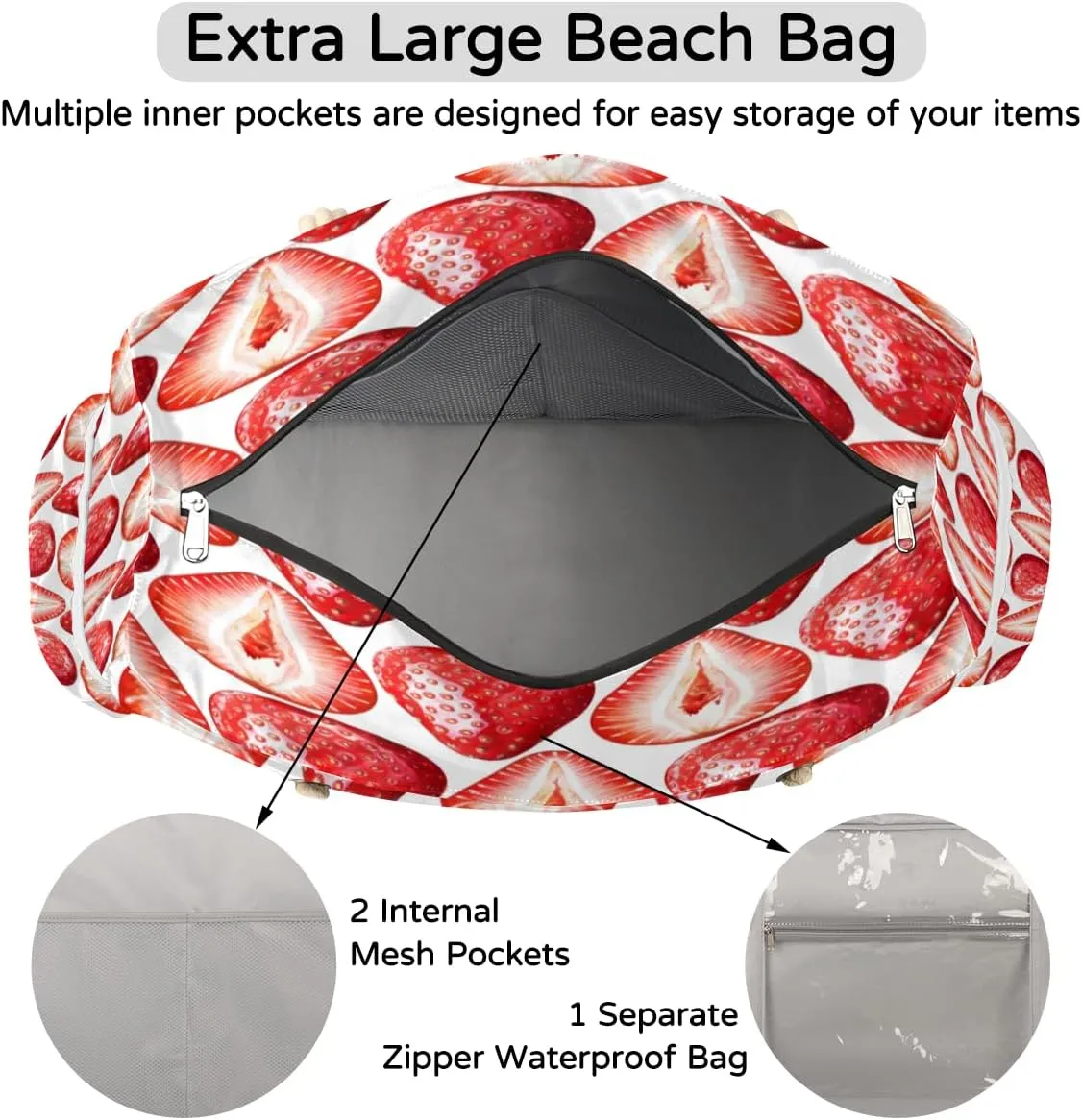 Flamingo Flowers Beach Bags for Women Large Beach Tote with Zipper Waterproof Travel Sandproof Shoulder Pool Bag
